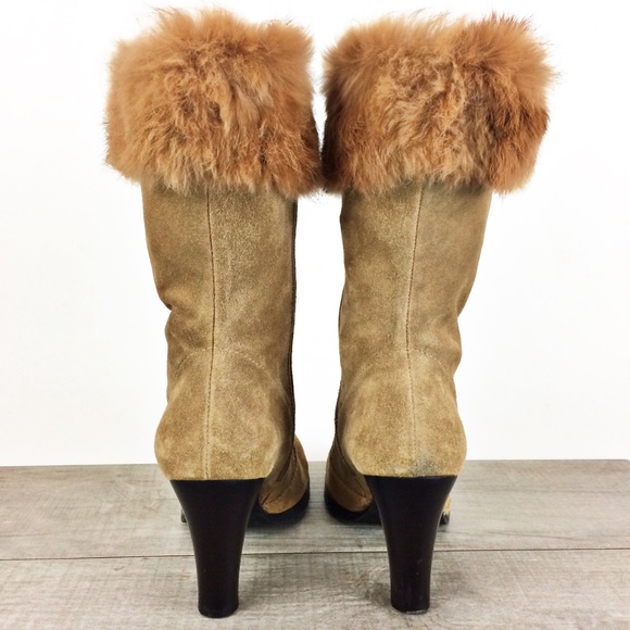 *SOLD* Suede Fur Cuff Zip Boots Sz 8.5 - Picture 3 of 8